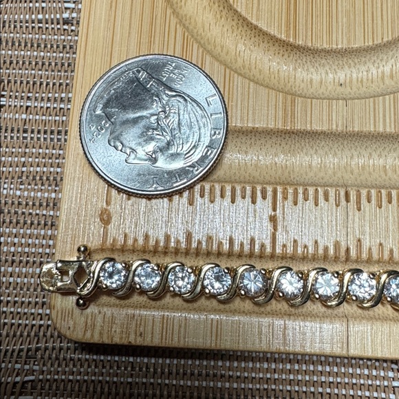 S Tennis CZ Gold over 925 Sterling Silver Bracelet - Picture 7 of 17